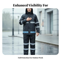 Long-Lasting Reflective Rain Suit Breathable Material High Visibility Rain Jacket and Pants Windproof for Traffic Men, Motorcycling, Hiking