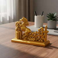 Business Opening Gift Feng Shui Horse Ornament Traditional Design Horse with Wealth Statue Cultural Artistry for Office, Living Room, Shop