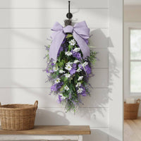 Violet Teardrop Wreath Outdoor-Friendly Violet Lavender Wreath Realistic Look