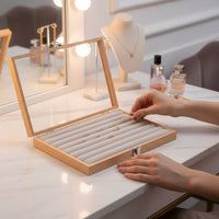 Wood Grain Jewelry Box Sturdy Construction Jewelry Display Case Stackable Storage Case Large Capacity Secure Latch for Drawer