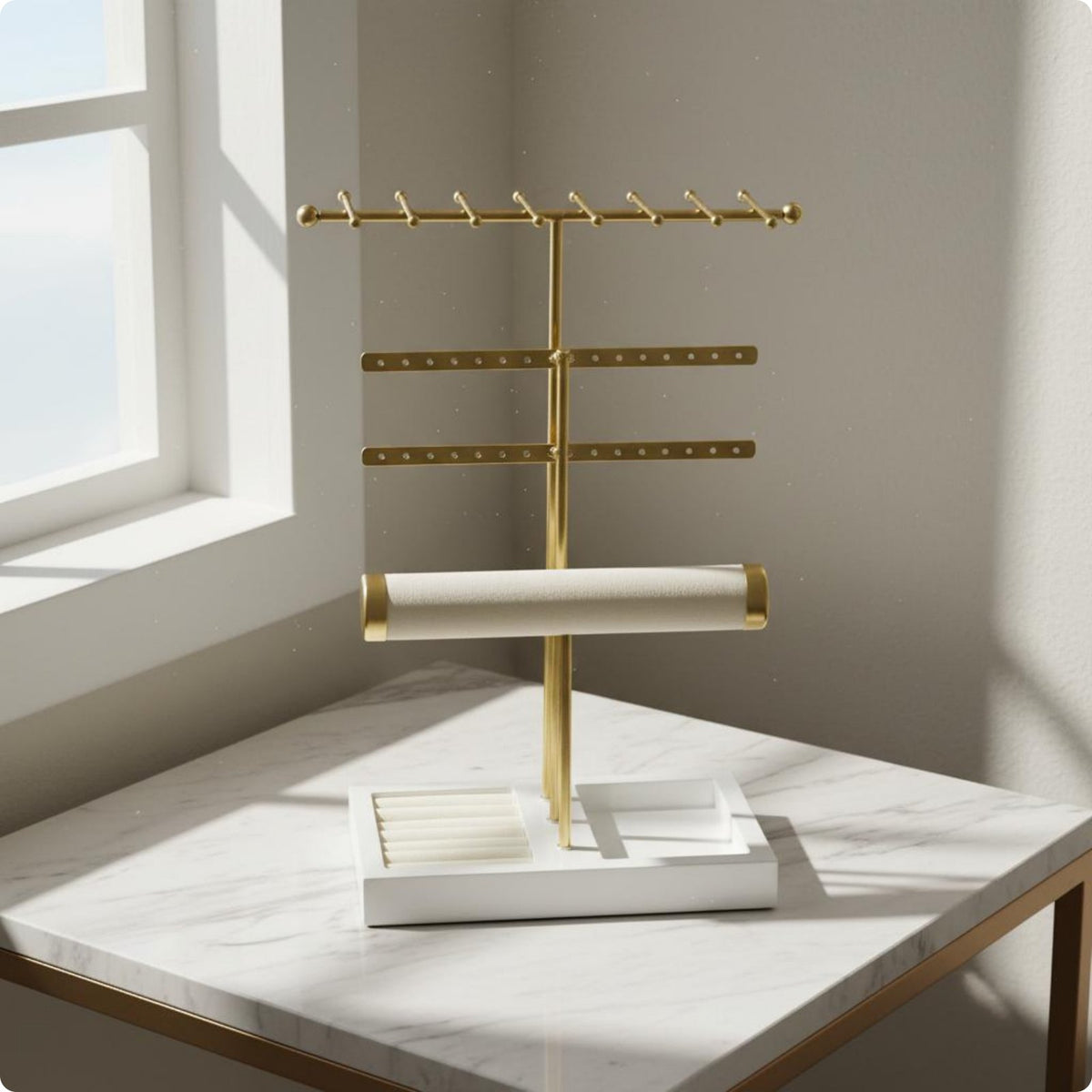 Multi-Layer Metal Jewelry Display Space-Saving T-Shaped Bar Jewelry Stand