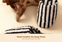 Warm Fuzzy House Shoes for Women, Non-Slip, Striped