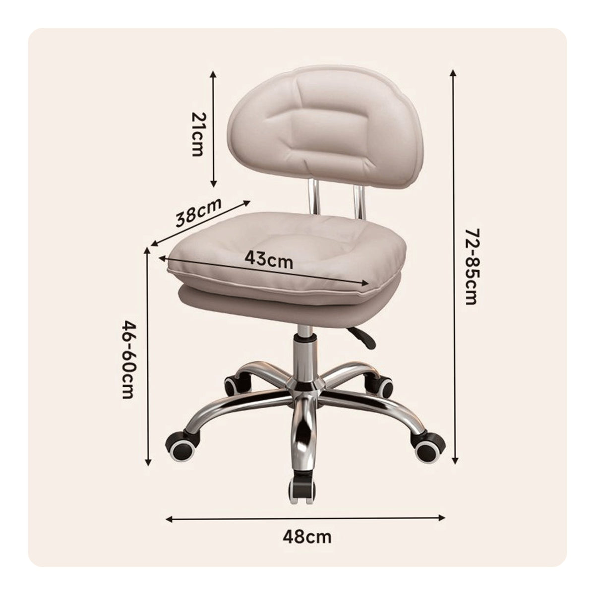 Ergonomic Back Support Padded Technician Stool on Wheels Adjustable Rolling Stool with Backrest for Beauticians, Nail Technicians