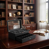 24-Slot Watch Box Divided Compartments 24-Slot Watch Organizer Locking Clasp
