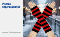 Japanese Korean Style Striped Fingerless Gloves, Cosplay Christmas Party, Long Knit Arm Warmers, Unisex