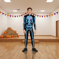 Luminous Skeleton Jumpsuit Luminous Glow in the Dark Skeleton Jumpsuit Death Head Print Bodysuit for Kids, Cosplay, Party, Stage