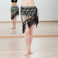 Belly Dance Hip Scarf Lightweight Sequin Fringe Skirt Adjustable Tie for Dancers