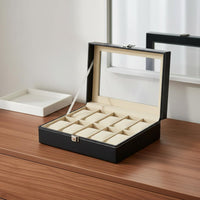PU Leather Watch Box Window Lid Watch Display Box White Stitching