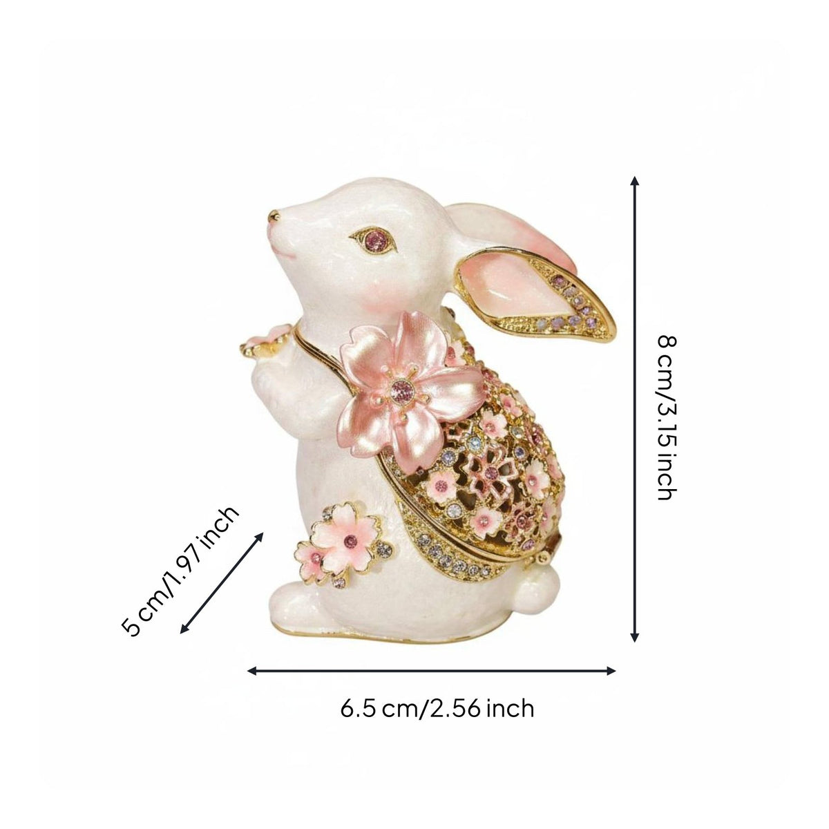 Enamel Bunny Trinket Box Hand Painted Floral Hare Jewelry Box Zinc Alloy Home Decor for Dresser
