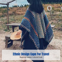 Ethnic Style Cape, Tibetan Travel Outfit, Knitted Shawl, Boho Poncho, Outdoor Scarf for Women