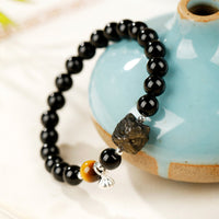 Black Obsidian Bracelet Chinese Design Obsidian Bracelet Polished Beads