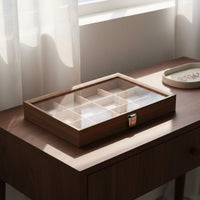 Multi-Compartment Jewelry Organizer Elegant Design Walnut Finish Jewelry Tray Suede Lined Band Holder Sturdy Construction