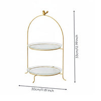 Gilded Feathered Cake Stand Decorative Display Multi Tier Dessert Stand Metal Frame Home Decor for Vanity