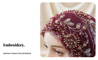 Tassel Fishtail Turban, Lace Headscarf Cap, Embroidered Head Cover, Hair Concealing, Muslim Women, Ethnic Trend