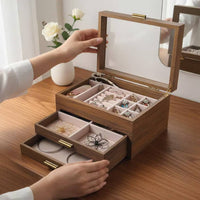 3-Tier Jewelry Organizer Gold Color Handle Drawer Jewelry Storage Box for Vanity