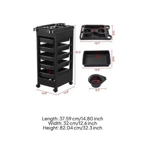 5 Tier Salon Trolley Easy to Clean Hair Coloring Trolley Large-Capacity Drawers