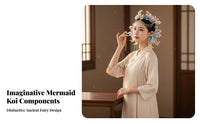 Traditional Chinese Hair Jewelry Set Ancient Design Mermaid Fin Headdress Set Elven Tiara and Ears Celestial Design Fairy