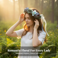 Handmade Fabric Flower Crown Headpiece, Simulated Floral Hair Accessory, Bridal, Boho, Getaway, Photography, Random Color