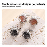 2 Pieces French Cuff Links Elegant Design Round Precious Stone Cufflinks