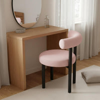 High-Density Foam Cushion Sherpa Vanity Chair with Backrest Shed-Resistant Upholstery Round Boucle Makeup Stool for Bedroom