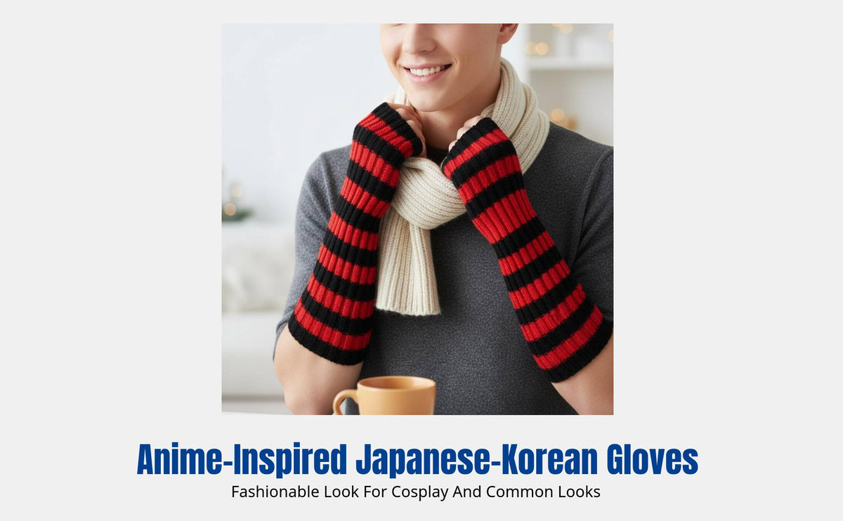 Japanese Korean Style Striped Fingerless Gloves, Cosplay Christmas Party, Long Knit Arm Warmers, Unisex