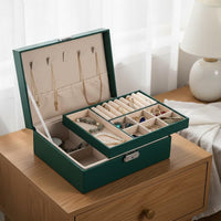 Jewelry Box Secure Metal Clasp Jewelry Storage Case Large Capacity Accessory Box Soft Luxurious Textile Lining for Dresser Top