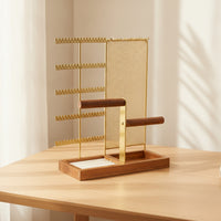Jewelry Organizer Stand with Wooden Base Space-Saving for Vanity, Dresser, Women