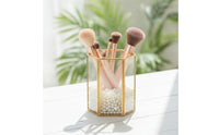 Desktop Storage Holder with Metal Frame Golden-Hued Makeup Brush Organizer