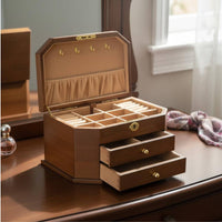 Lockable Jewelry Box Solid Wood Wooden Jewelry Box Lock and Key for Vanity Table