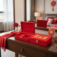 Red Velvet Jewelry Box Heirloom-Quality Chinese Wedding Jewelry Box for Couples