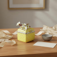 Cherry Blossom Jewelry Box Embossed Texture Metal Jewelry Box Golden-Hued Trim