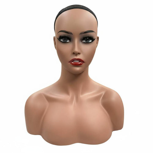 Hairpiece Display Head Photo-Ready Mannequin Head with Shoulders Natural