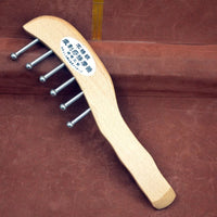 Wooden Massage Comb with Metal Pins Ergonomic Acupressure Comb with Stainless Steel Pins Portable
