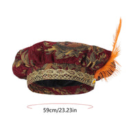 Feathered Medieval Hat Feather Accent Historical Muffin Cap Ornate Trim Medieval Flat Cap for Cosplayers, Actors, Stage Performances
