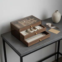 Walnut Wood Grain Jewelry Case Large Capacity Clear Top Band Storage Box