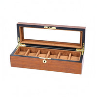 Wooden Watch Box Hinged Top Glass Lid Watch Box Front Lock