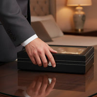PU Leather Watch Box Window Lid Watch Display Box White Stitching