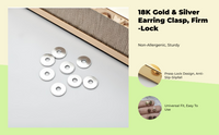 Earring Backs, 18K Gold Disc Fastener Stoppers, stable Silver Post Earring Lock, Non-Irritating, Replacement, Jewelry Making