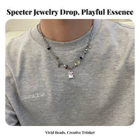 Specter Pendant Mixeddesign Chain Halloween Themed Short Beaded Necklace