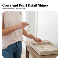Simple Design Cross Pearl Keychain Meaningful Design Cross Keychain Favor Lightweight for Family, Parents, Christening, Wedding, Baby Shower