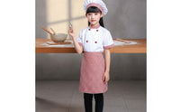 3 Pieces Includes Hat and Apron Kids Chef Costume Double Breasted Jacket Children's Cook Uniform Gingham Trim Kids Baker Costume for Toddlers, School Plays