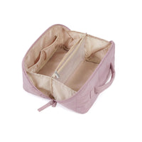 Padded Quilted Cosmetic Bag with Handle Quilted Makeup Bag Smooth Textile Travel Organizer Case