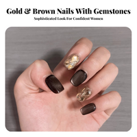 Feline Gaze Short Square Press On Nails, Gold Brown