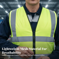 Reflective Safety Vest Lightweight High Visibility Work Vest Safety Workwear Long-Lasting Fastener Front Closure