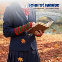 Cosplay Party Fingerless Striped Knit Gloves, Anime, Christmas, Adult