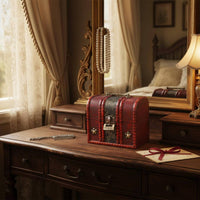 Red Wooden Storage Box with Lock Lockable Treasure Box Ideal Gift Vintage Wooden Treasure Chest for Desktop