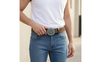 Floral Concho Belt Turquoise Stones Concho Belt Clothing Accessory Embossed Silver-Tone