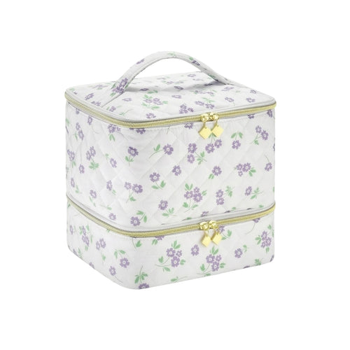 Double-Layer Makeup Bag Zip-Around Beauty Storage Inner Pockets
