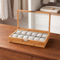 Bamboo Watch Display Case Clear Top Lid Storage Gift Ready for Dresser, Bedroom