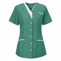 Short Sleeve Nurse Attire Shirt Contrast Trim Medical Top for Hospital, Nurses